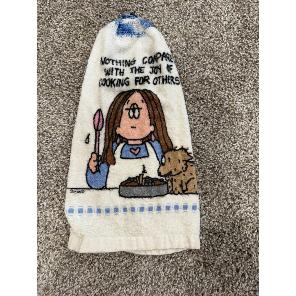 VTG Cathy Comic Cecil Saydah Co. 100% Cotton Tea Towel Cartoon Girl & Dog Cook